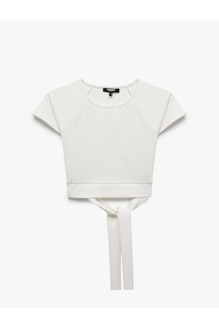 Koton Bağlama Detaylı Slim Fit Kısa Kollu Bisiklet Yaka Crop Spor Tişört Ekru 6sak10390nk