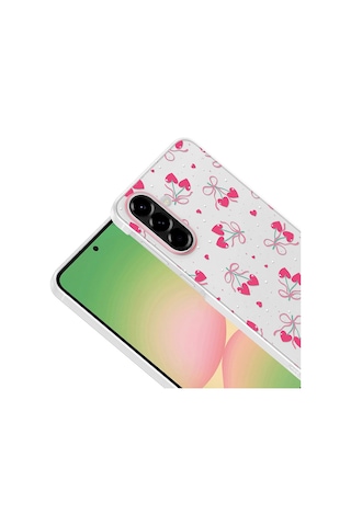 Samsung Galaxy Uyumlu A36 Kılıf Kamera Korumalı Desenli Zore Klip Kapak - Kalpli Kiraz -