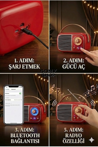 Sonx Nostaljik Bluetooth - Fm Radyo, Usb Bluetooth Kablosuz Hoparlör