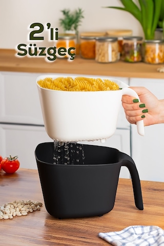 Porsima G-575 2 Parça Çok Amaçlı Plastik Süzgeç Siyah Beyaz