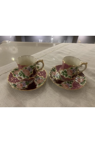 Fermato 4 Parça 2 Kişilik El Boyama Kahve Fincanı Çok Renkli