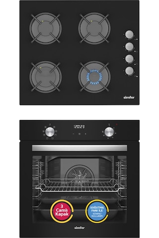 Simfer 9 Fonksiyon QS Dijital Siyah 2'li Ankastre Set (8208 Fırın + 3500 Ocak)