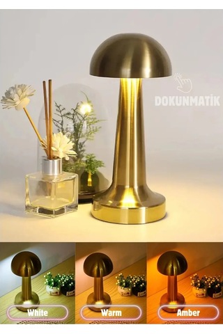 Forlife Dekoratif Şarjlı Led Mantar Masa Lambası Gold Fl-8055 Çok Renkli