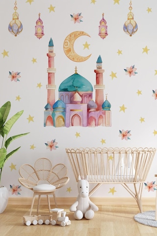Ramazanı Şerif Sticker Seti Soft Pastel Renklerde Ramazan Süsü Sticker, Çocuklar İçin Ramazan Seti Dijital Baskı