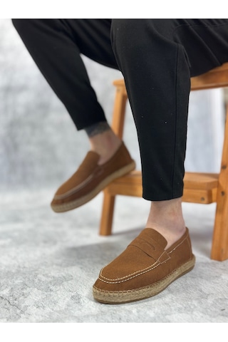 Ba0359 Boa Doğal Deri Tozu Bağcıksız Kauçuk El Yapımı Espadril Taban Taba Renk Erkek Ayakkabı Taba