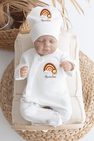 Bebewini %100 Pamuk Baskılı Bebek Hastane Çıkışı Ekru