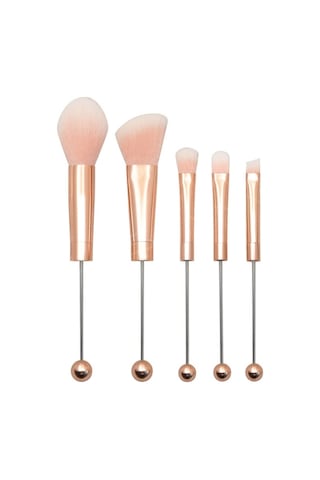 Sones 5'i 1 Arada Metal Saplı Dıy Boncuklu Makyaj Fırçası Seti Allık Gevşek Pudra Eğimli Göz Farı Fırçası, Renk: Gül Altını