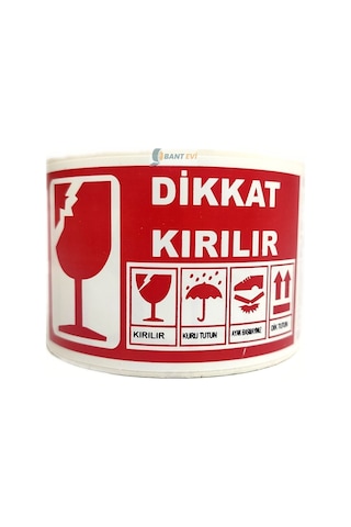 Dikkat Kırılır Etiket 10Cm X 5Cm 250 Adet Uyarı Kırılabilir