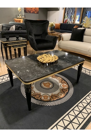 Akset Orta Sehpa Lüx Siyah Mermer Gold