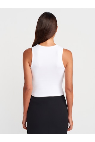 Dilvin 21005 Yıkama Efetkli Crop Top-beyaz Beyaz