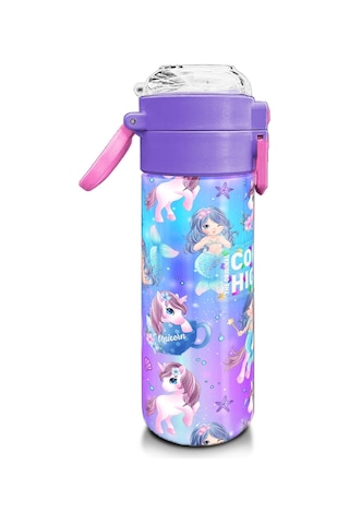 Coral High Kids Mor Pembe Unicorn Deniz Kızı Desenli Pipetli Ve Direkt İçim Çelik Termos 500 Ml 31982 Mor - Pembe