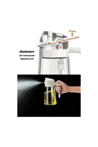 Madamev 2 Adet Çift Fonksiyonlu Cam Yağdanlık 450ml Zeytinyağı Sıvıyağ Şişe Sprey Airfryer Yağlık Si Turuncu