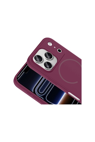 Apple iPhone Uyumlu 17 Pro Kılıf M-safe Şarj Özellikli Meta Kılıf Mürdüm