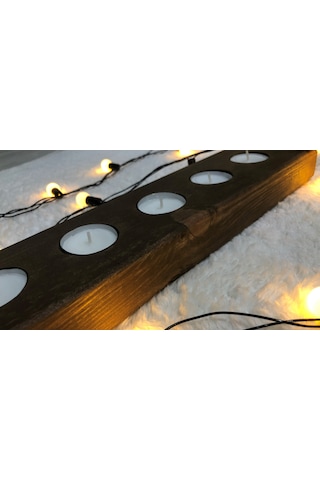 Ahşap Mumluk,40 cm 5 li Dekoratif Kütük Mumluk