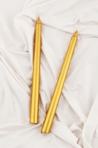 Denic 2 li Metalik Gold Şamdan Mum  Konik Mum