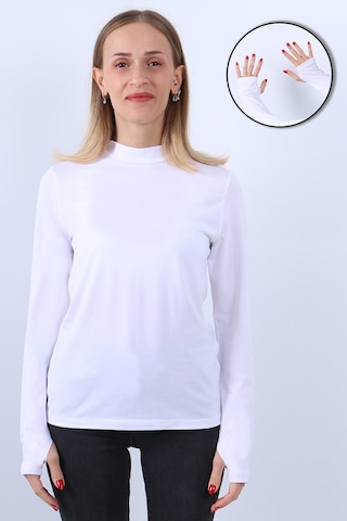 Parlingerie Kadın Uzun Kollu Boğazlı Parmak Detaylı Body beyaz