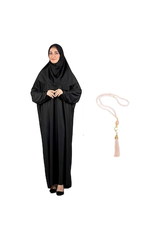 Zarif Namaz Elbisesi Ve Türban Tesbih Set Tesettür Şal Müslüman Kıyafetleri Abaya - Siyah Siyah