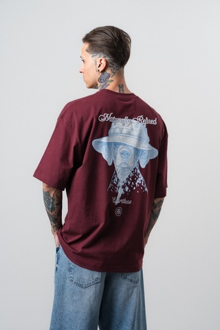 Respire Erkek Refined Baskılı Oversize T-shirt Bordo