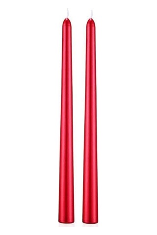 Denic 3 lü Metalik Kırmızı Şamdan Mum Konik Mum