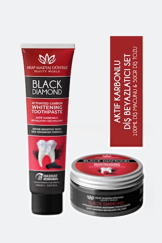 Arap Makyaj Dünyası Black Diamond Beyazlatıcı Diş Tozu 50 G + Diş Macunu 100 ML Arap Makyaj Dünyası Black Diamond Beyazlatıcı Diş Tozu 50 G + Diş Macunu 100 ML