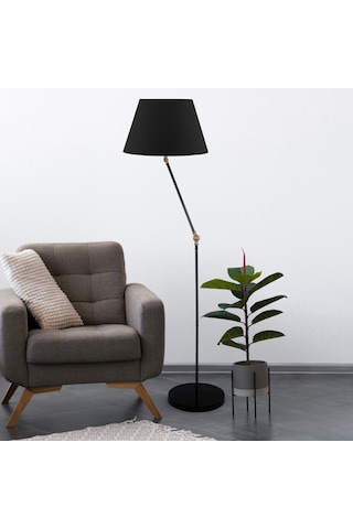 Oynar Gövdeli Siyah Metal Lambader Konik Siyah Kumaş Başlık Dekoratif Köşe Lambası Siyah