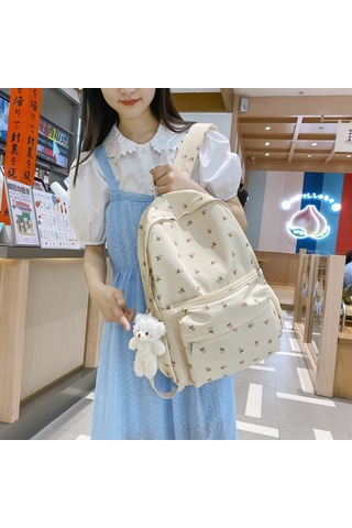 Tenfowee Şık Ve Geniş Omuz Çantası - Büyük Kapasiteli Ofis Çantası - Dayanıklı Malzeme - Rahat Kullanım - Krem Beyaz Ve Pembe Ayı Desenli Bej