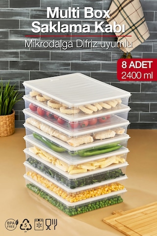 Multi Box 8 Li Set Saklama Kabı Seti - Dondurucu & Mikrodalga Uyumlu Krem