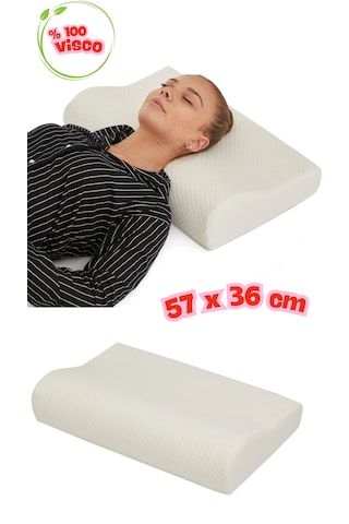 Simple The Pillow 57 Cm Boyun Yastığı Ortopedik Yastık Düzleşme Ve Boyun İçin Destekli Yastık Beyaz