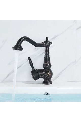 İsaoğlu Yapı Siyah Lavabo Bataryası İşlemeli Premium Tasarım Lavabo Musluğu Rustik Tasarım Banyo Bataryası Siyah Siyah