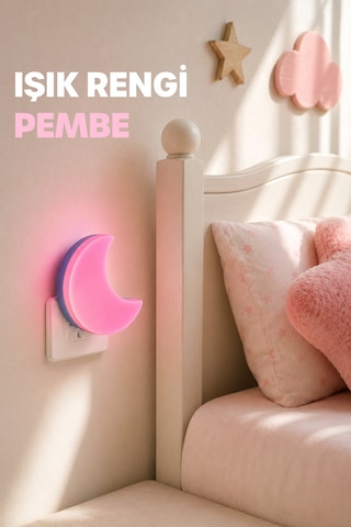 Yarım Ay Gece Lambası On/off Tuşlu Koridor Hol Işığı Uyuma Işığı Pembe K6975
