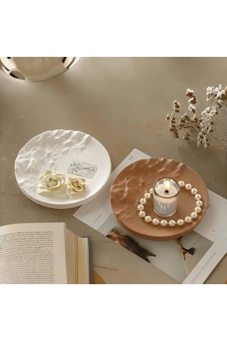 Odi Home 2 Adet Çok Amaçlı Dekoratif Kabartma Tabak Makyaj Takı Organizer 16 Cm 2 Parça