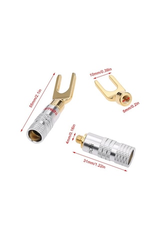 Altın Kaplama Hoparlör Konnektörü - Y Spade Ses Bağlantı Adaptörü 1/4 Çift Seçenekli