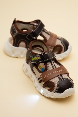 Şirin Bebe Şirinbebe Ortopedik Erkek Bebek Sandalet Kahverengi Işıklı Taban Cırtlı Önü Kapalı-4758
