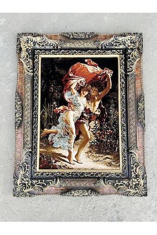 Aşkın Sıcaklığı Adlı İran Tebriz Halı Tablo 77x97cm - Duvar Halı Kilim Tablo