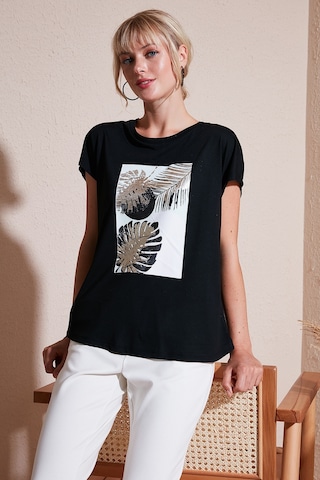 Lela Baskılı Bisiklet Yaka Regular Fit Bayan T Shirt 6671004 Siyah