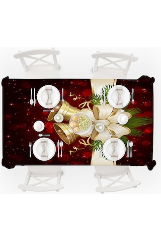 Sones Ev Tipi Dikdörtgen Masa Örtüsü Noel Yemek Sehpası Örtüsü Dekorasyonu, Boyut: 150x300 Cm Noel Çanı Diğer