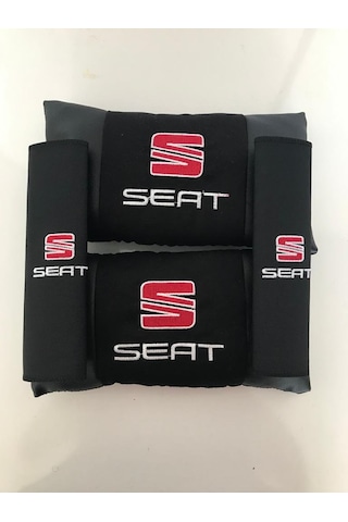 Seat Nakışlı Deri 1 Çift Boyun Yastık Ve 1 Çift Kemer Pedi Siyah