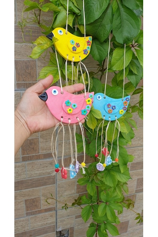 3 Lü Set Dekoratif Balkon Bahçe Ev Duvar Süsü, Sarı Pembe Mavi, El Yapımı Asılabilir Duvar Dekorasyonu Sarı-mavi-pembe