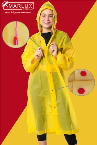Marlux Unisex Su Rüzgar Geçirmez Kapüşonlu Çıtçıt Düğme Eva Yağmurluk - Sarı - Kırmızı