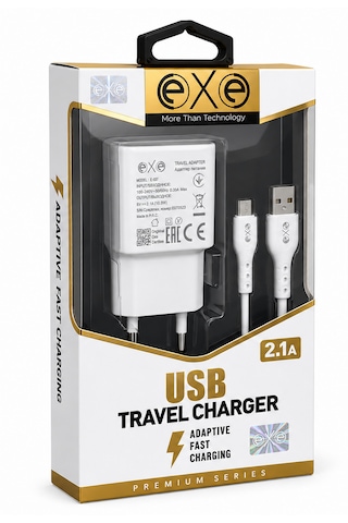 Exe 2.1a Seyahat Şarj Adaptörü Micro Usb Kablolu Hızlı Şarj Seti Beyaz 0 Exe 2.1a Seyahat Şarj Adaptörü Micro Usb Kablolu Hızlı Şarj Seti Beyaz 0