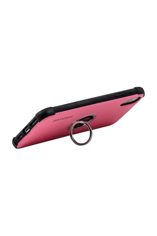 iPhone Uyumlu Xr Halka Standlı Mat Kılıf Ring Holder Parmak Destekli Darbe Azaltıcı Tpu Koruyucu Kapak Açık Pembe