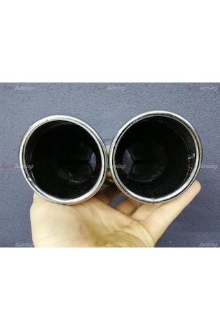 Yuvarlak Eğik Ağız 80mm Çift Çıkış Egzoz Ucu. Paslanmaz Krom N11.215