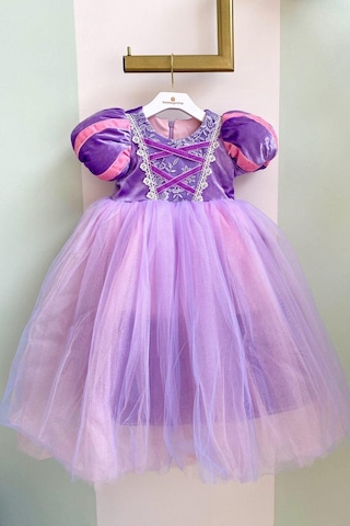 Rapunzel Kız Çocuk Kostüm Kadife Kollu Lila Hotcouture Lila