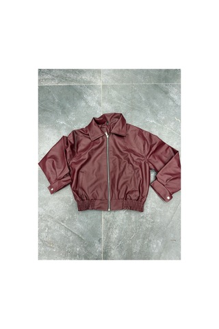 Merstore Yeni Sezon Kadın Bomber Deri Ceket Bordo Bordo