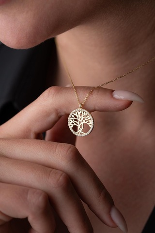 925 Ayar Gümüş Gold Kaplama Hayat Ağacı Kolye Gold