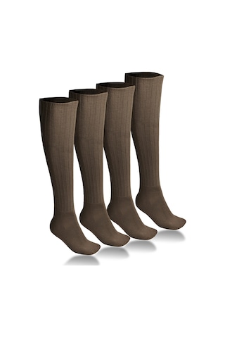 Ciho Socks 4 Çift Uzun Diz Altı Kahverengi Kışlık Kadın Yünlü Çizme Uyku Çorabı Soft Touch Kahverengi