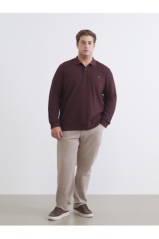 Lcwaıkıkı Classic Bordo Büyük Beden Polo Yaka Erkek Sweatshirt