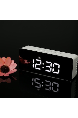 Çok İşlevli Plastik Ayna Led Gece Lambası Termometre Dijital Duvar Saati Lamba Çalar Saat