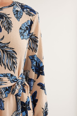 Bigdart Kadın Mavi Krem Desenli Örme Tesettür Elbise 1525 001