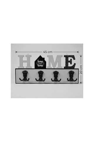 Vintage Duvar Askılığı 45x20 Cm,mdf Gövde Sert Plastik 8 Kancalı Askı,çok Amaçlı Montajlı Askı Gri